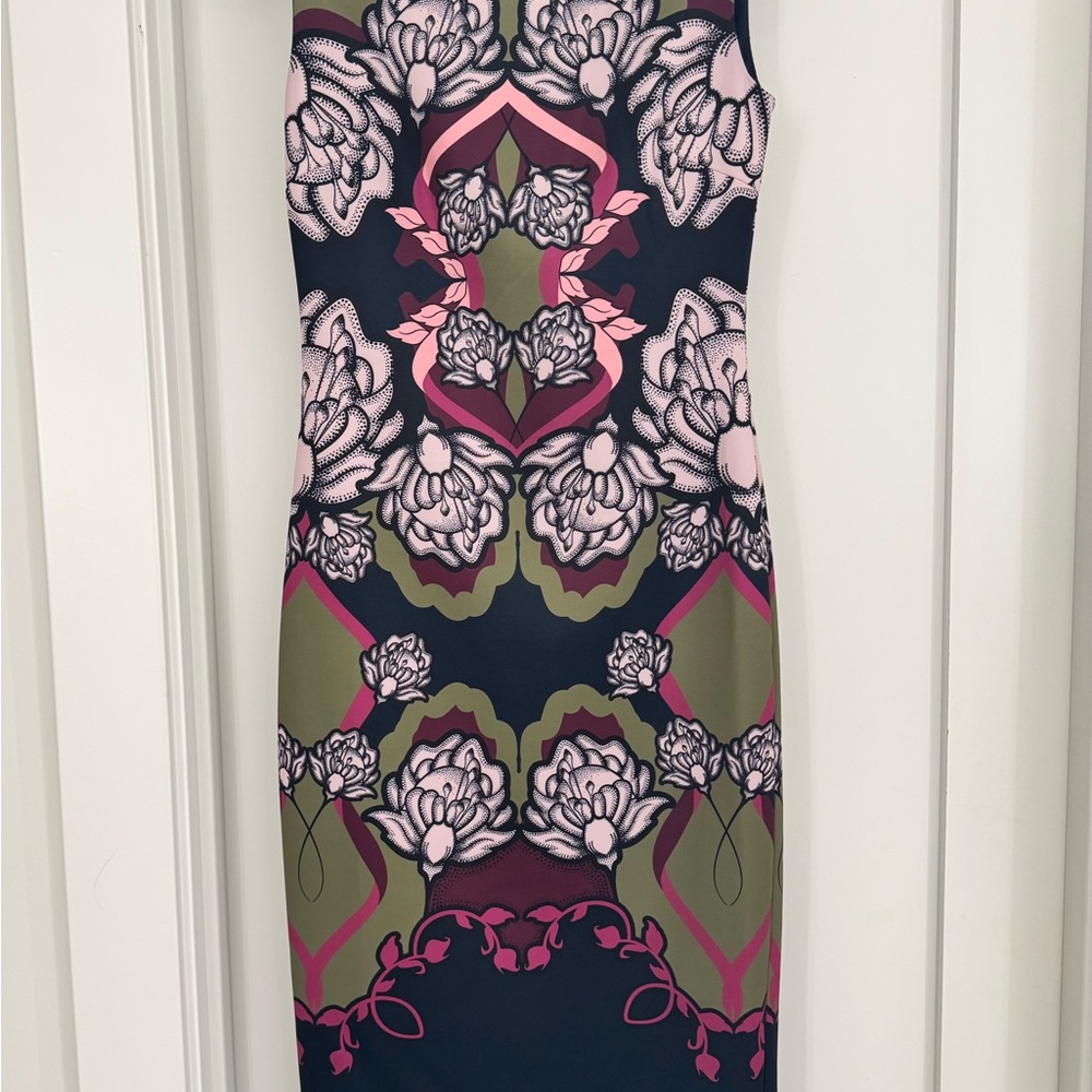 Ted Baker Dark Blue and Green Floral Midi Dress